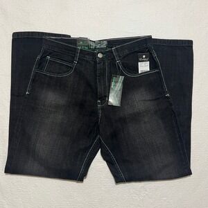 Evolution In Design Mens Black Green Contrast Stitch Jeans 36x34 NWT